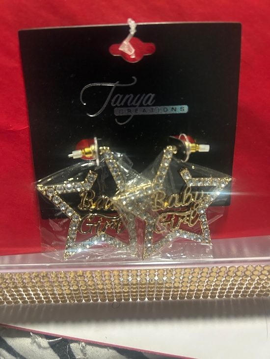 Tanya Creations Jewelry - Gold Star 'Baby Girl' Rhinestone Drop Earrings